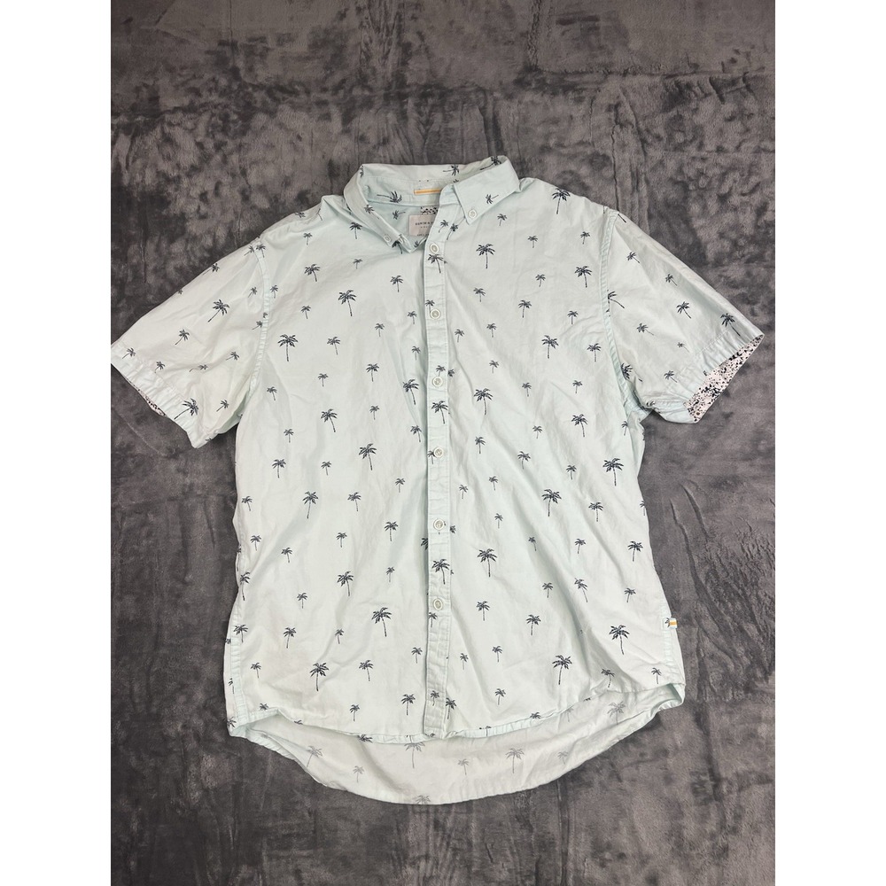 Denim & Flower Ricky Singh Slim Fit L Light Blue Short Sleeve Cotton Palm Shirt